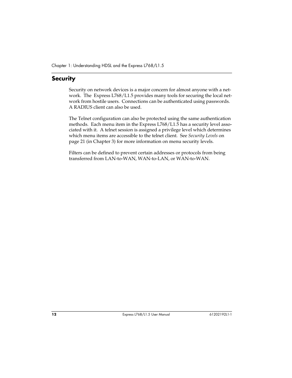 Security | ADTRAN L768 User Manual | Page 28 / 145