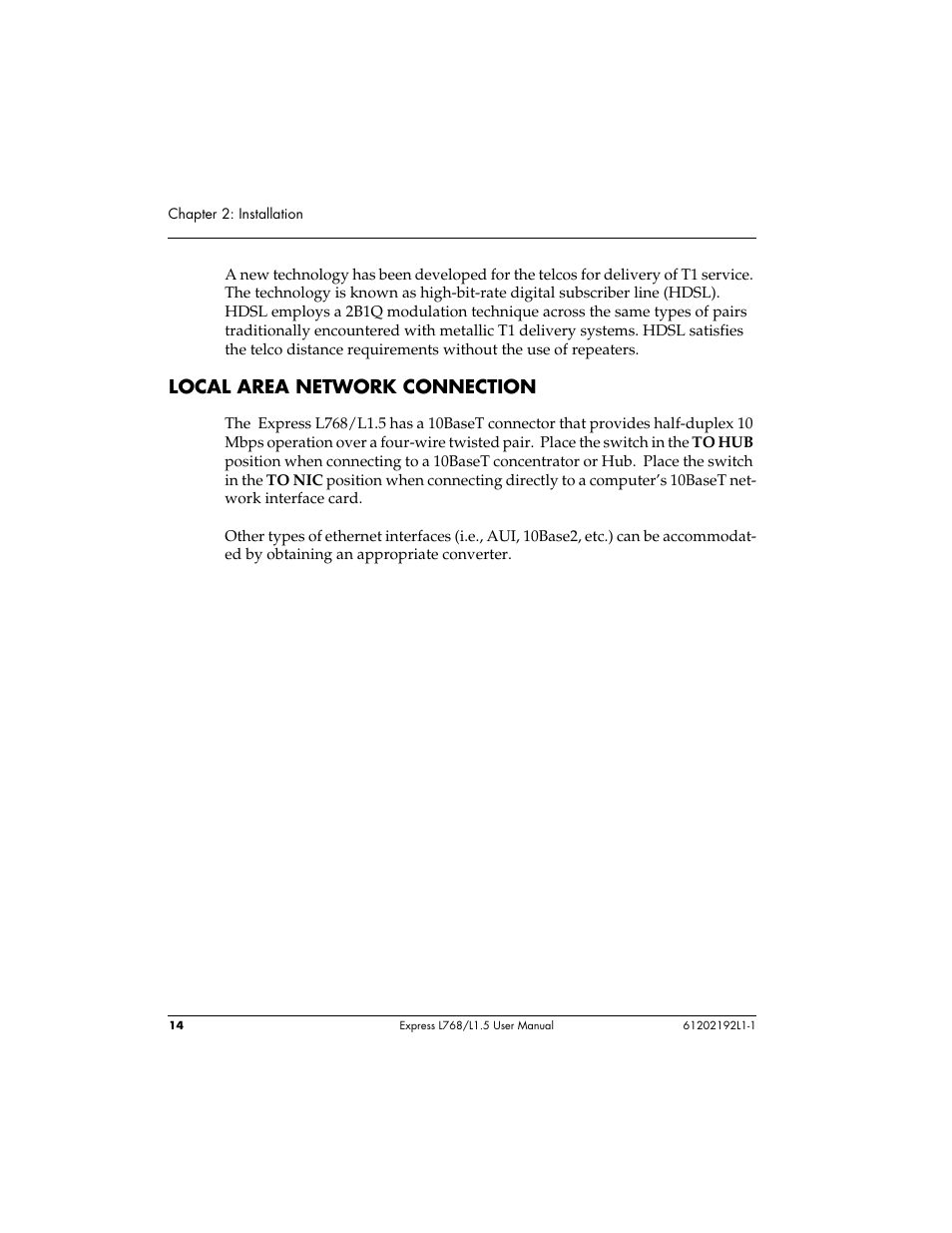Local area network connection | ADTRAN L768 User Manual | Page 30 / 145