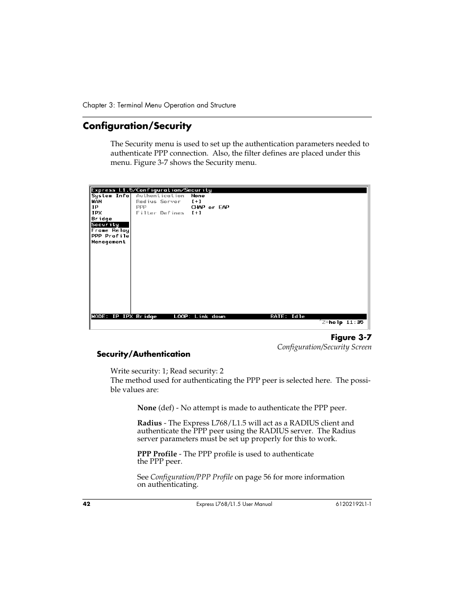 Configuration/security | ADTRAN L768 User Manual | Page 58 / 145