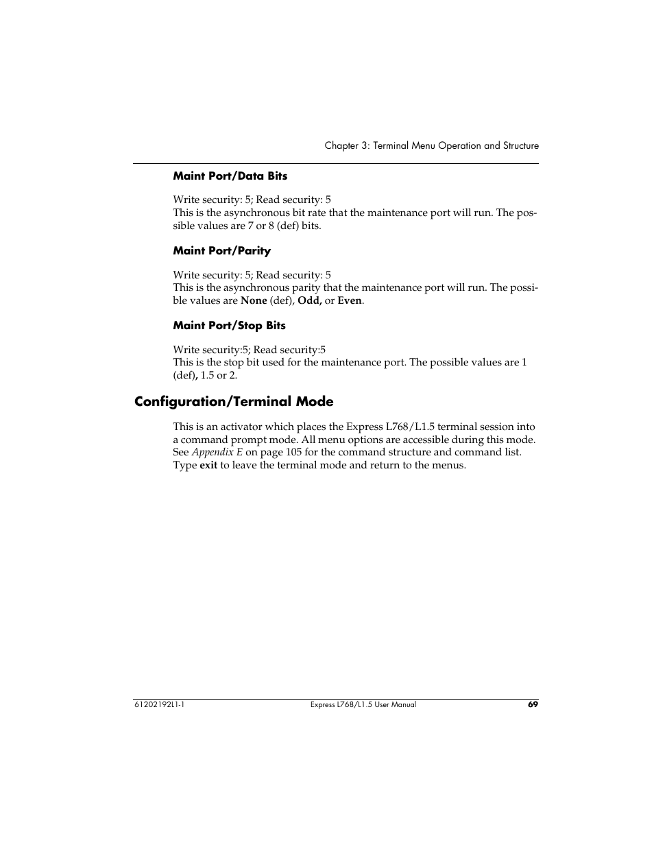 Configuration/terminal mode | ADTRAN L768 User Manual | Page 85 / 145