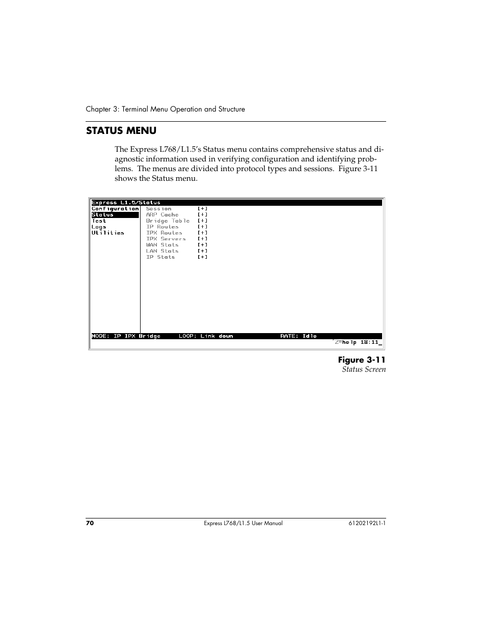 Status menu | ADTRAN L768 User Manual | Page 86 / 145