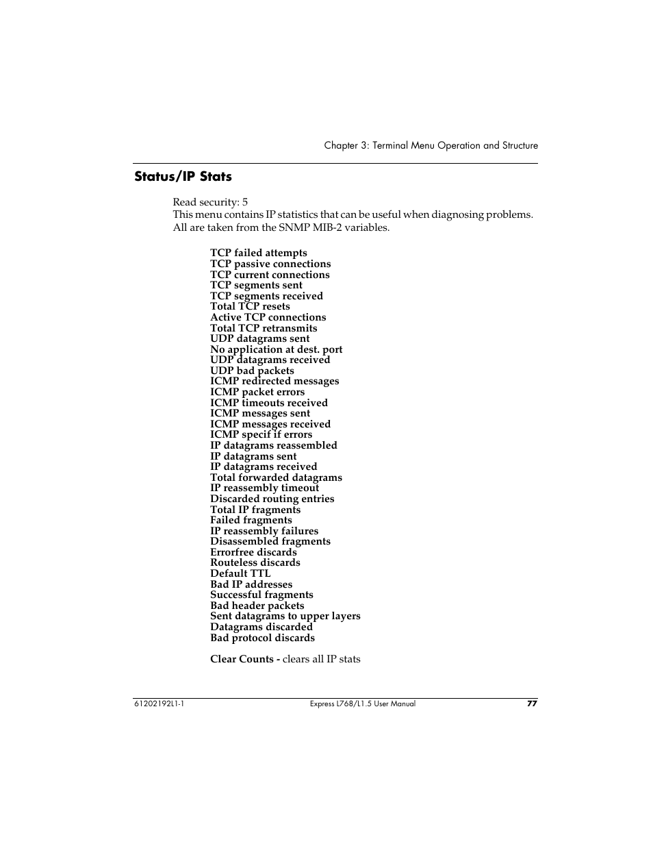 Status/ip stats | ADTRAN L768 User Manual | Page 93 / 145