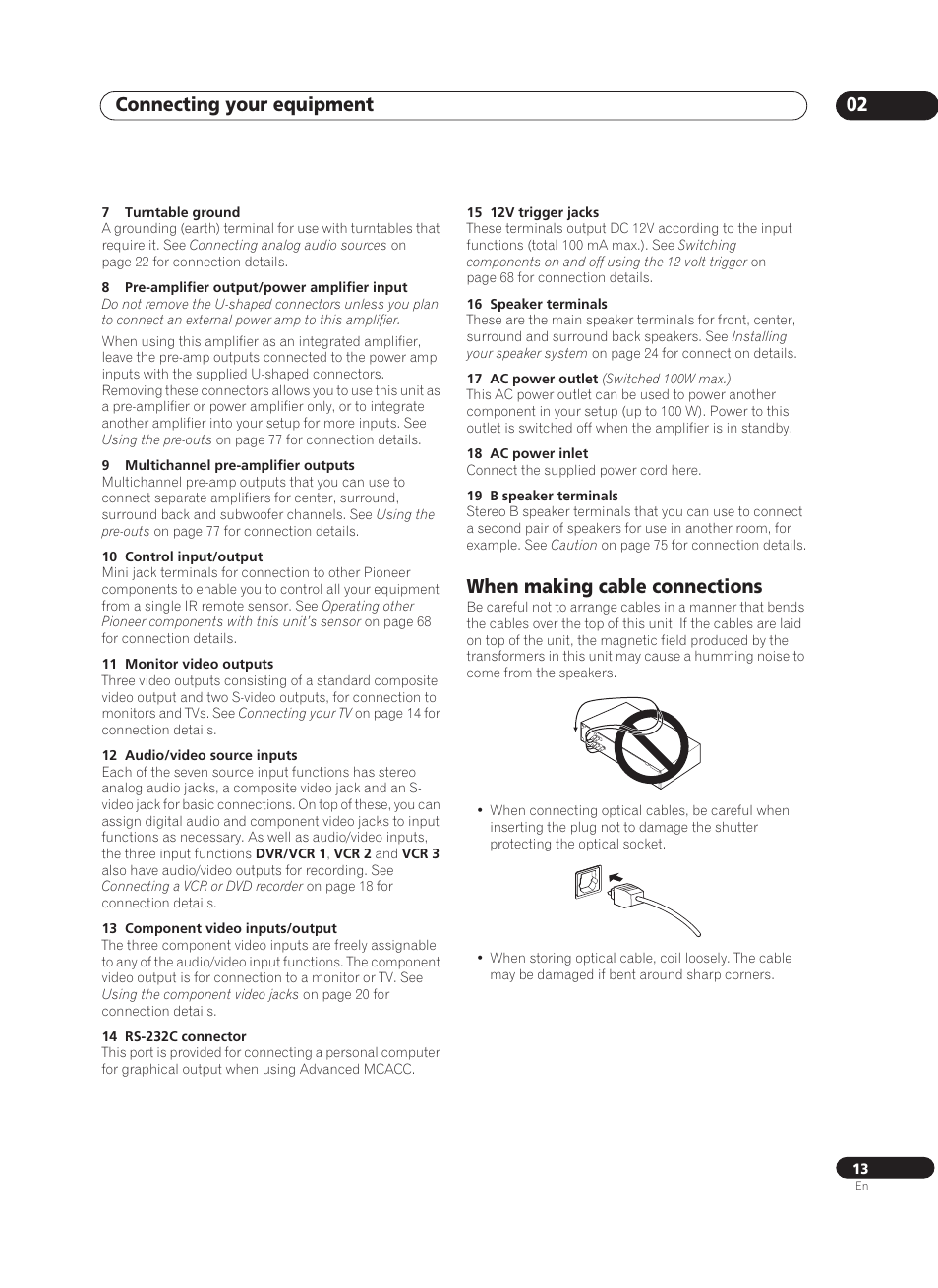 When making cable connections, Connecting your equipment 02 | Pioneer VSA-AX10Ai-S User Manual | Page 13 / 104