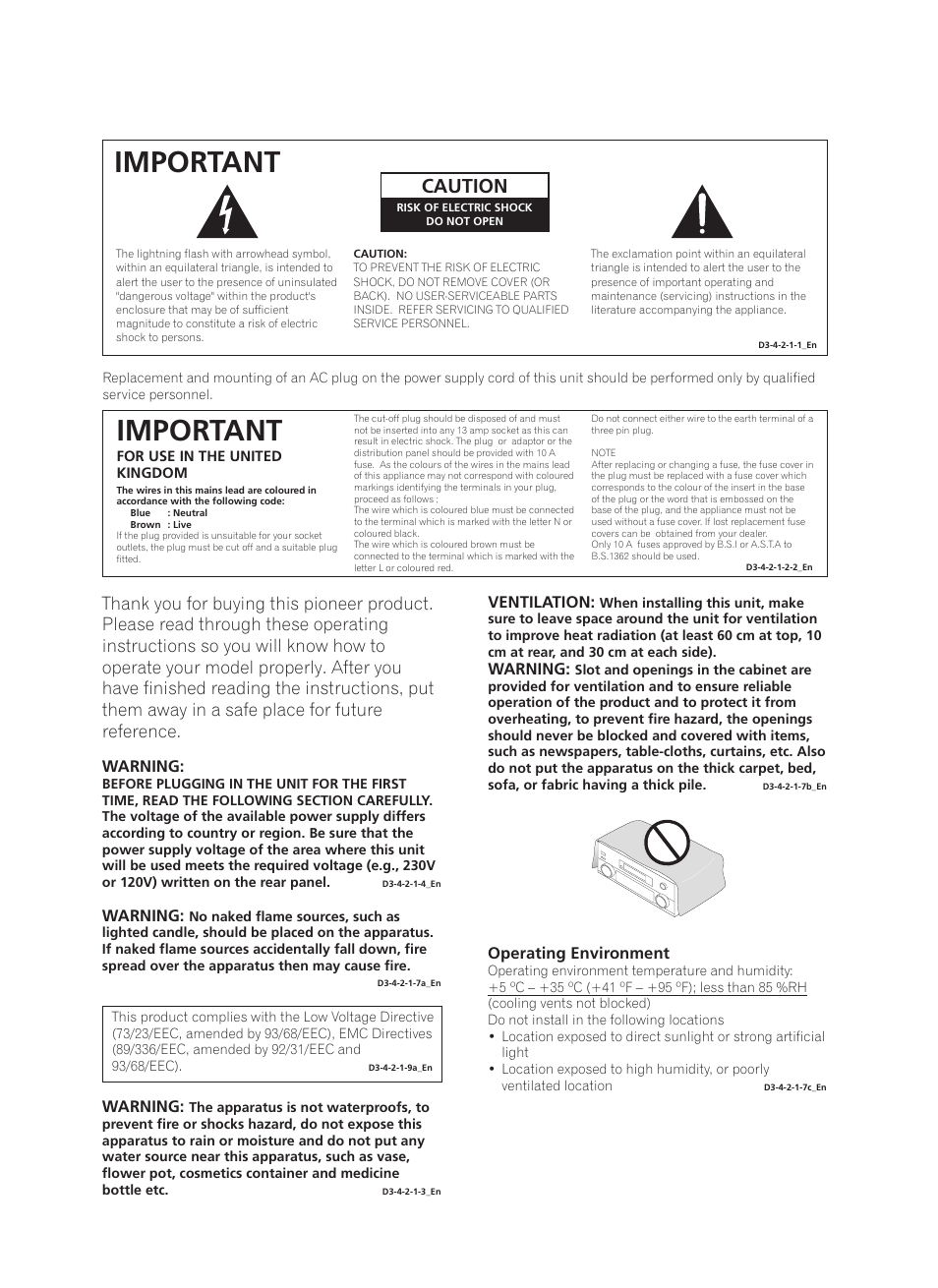 Important, Caution | Pioneer VSA-AX10Ai-S User Manual | Page 2 / 104