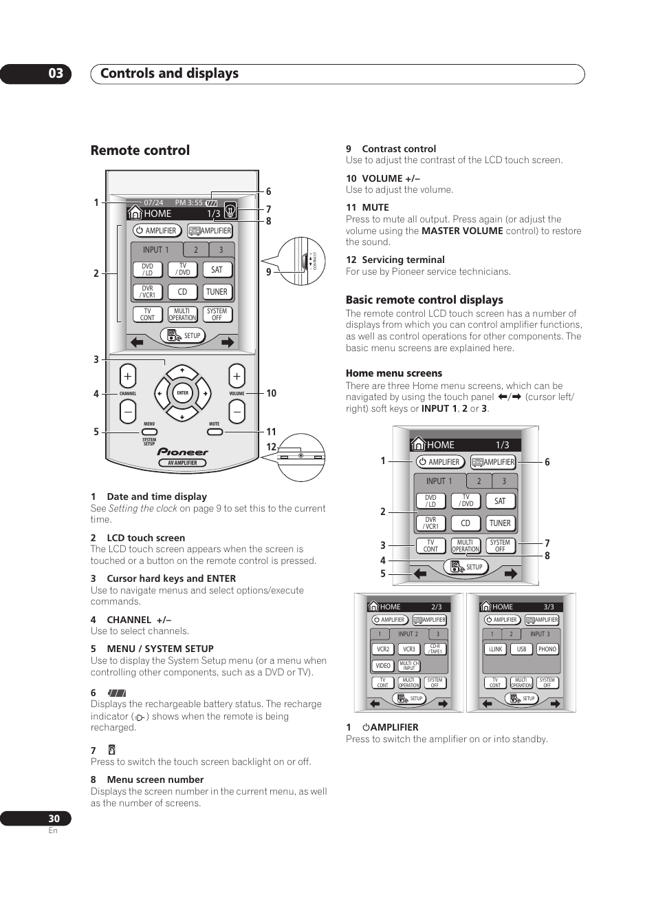 Remote control, Basic remote control displays, Controls and displays 03 | Pioneer VSA-AX10Ai-S User Manual | Page 30 / 104