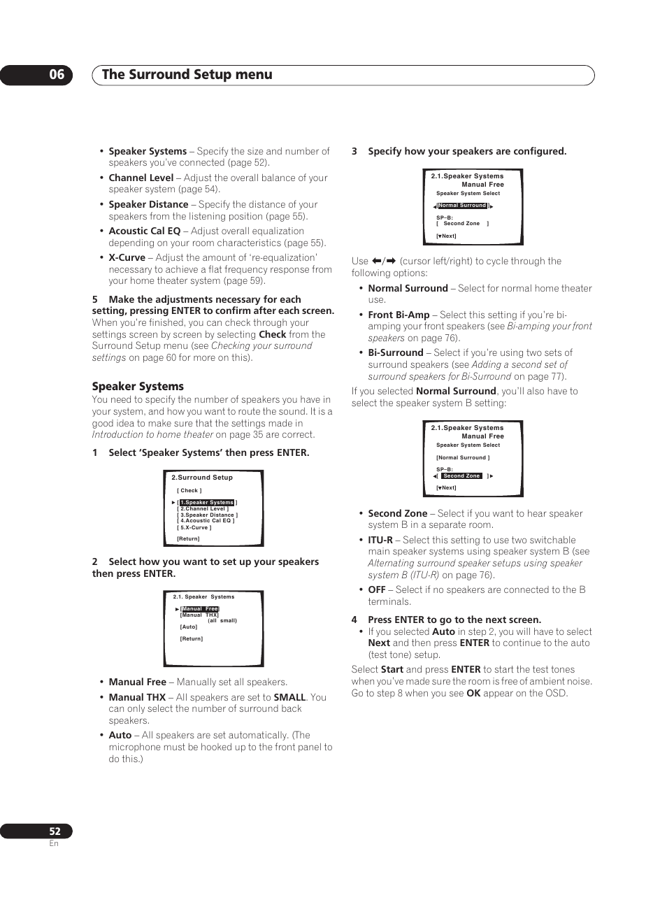 Speaker systems, The surround setup menu 06 | Pioneer VSA-AX10Ai-S User Manual | Page 52 / 104