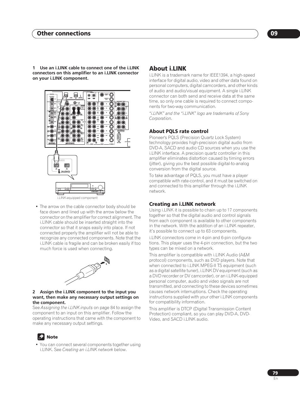 About i.link, About pqls rate control, Creating an i.link network | Other connections 09, I.link-equipped component | Pioneer VSA-AX10Ai-S User Manual | Page 79 / 104