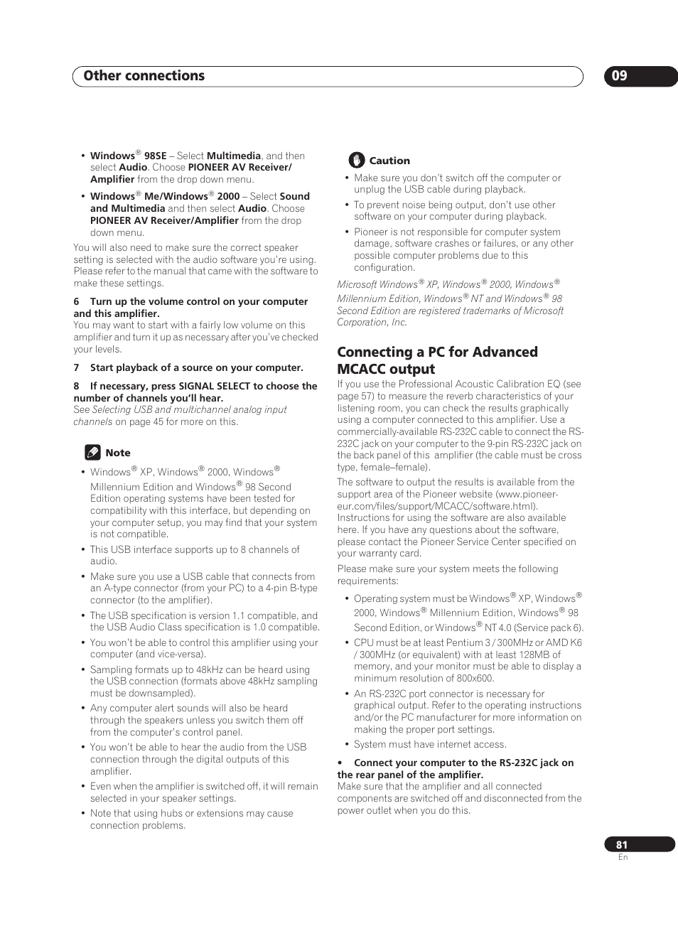 Connecting a pc for advanced mcacc output, Other connections 09 | Pioneer VSA-AX10Ai-S User Manual | Page 81 / 104