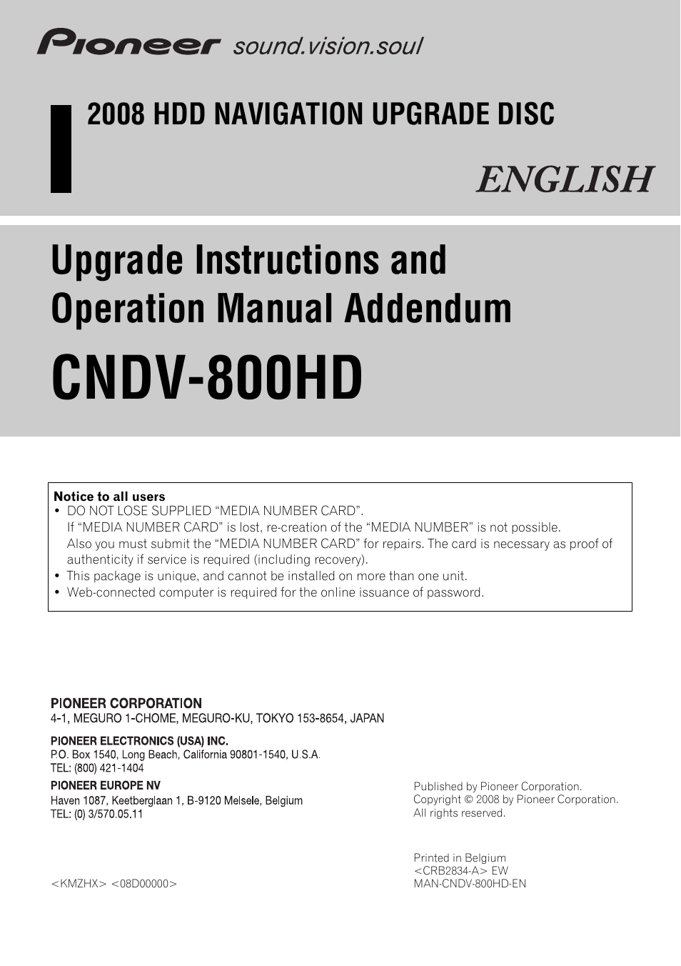 Pioneer CNDV-800HD User Manual | 18 pages