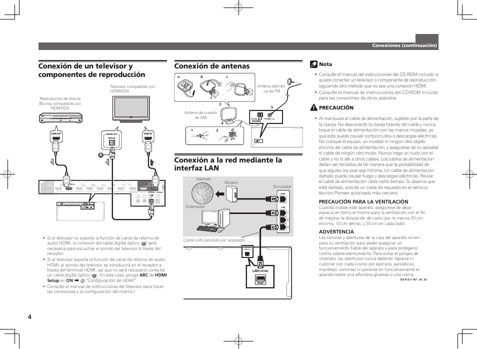 Conexión de antenas antenna am loop fm unbal 75 | Pioneer SC-LX57-S User Manual | Page 34 / 48