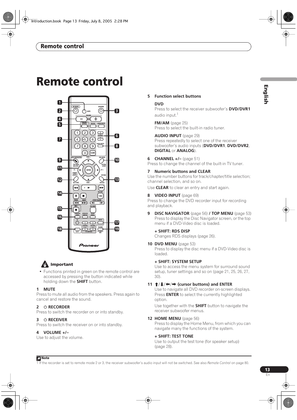05remote control, Remote control, English | Pioneer RCS-55 User Manual | Page 13 / 104