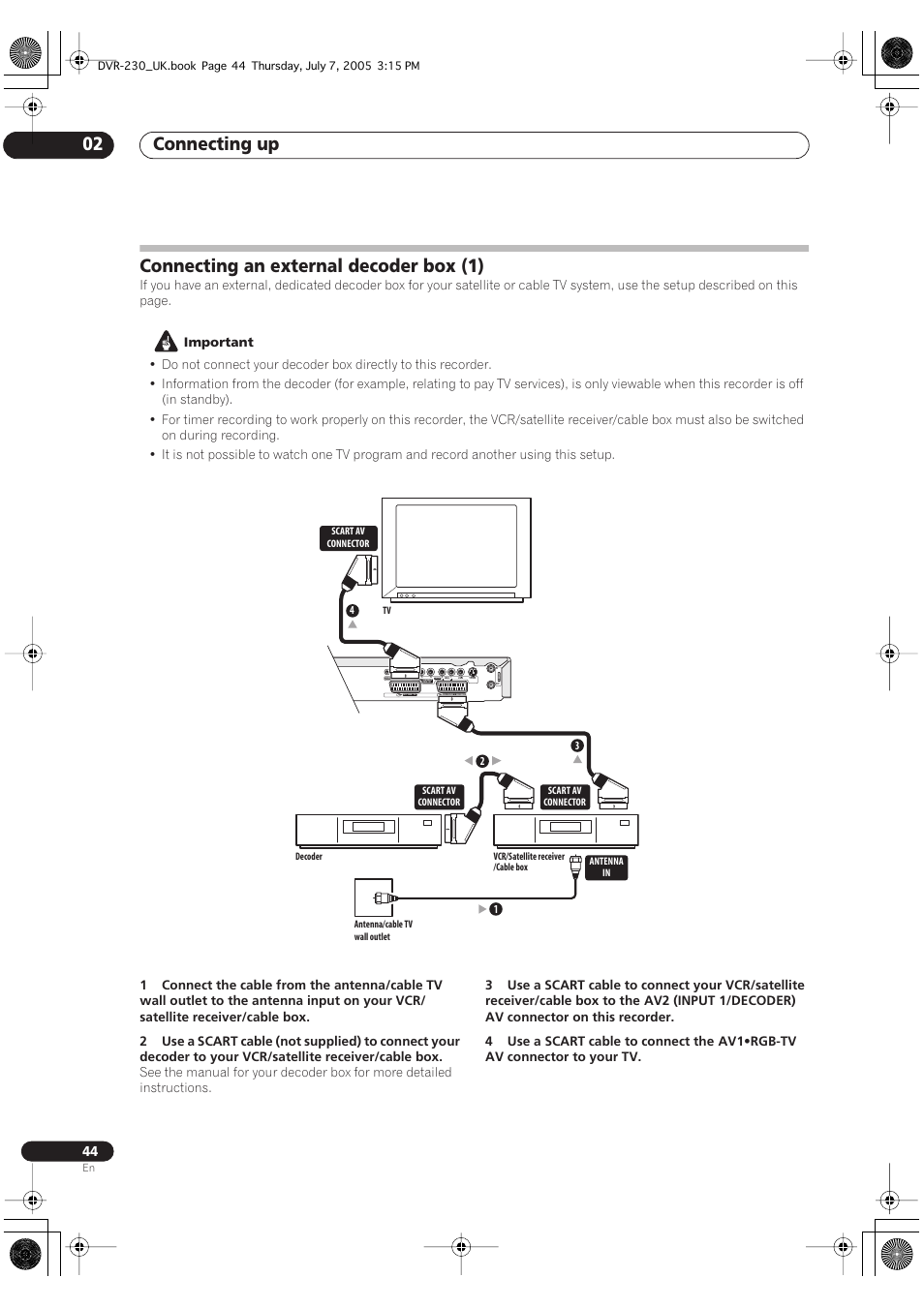 Connecting an external decoder box (1), Connecting up 02 | Pioneer RCS-55 User Manual | Page 44 / 104