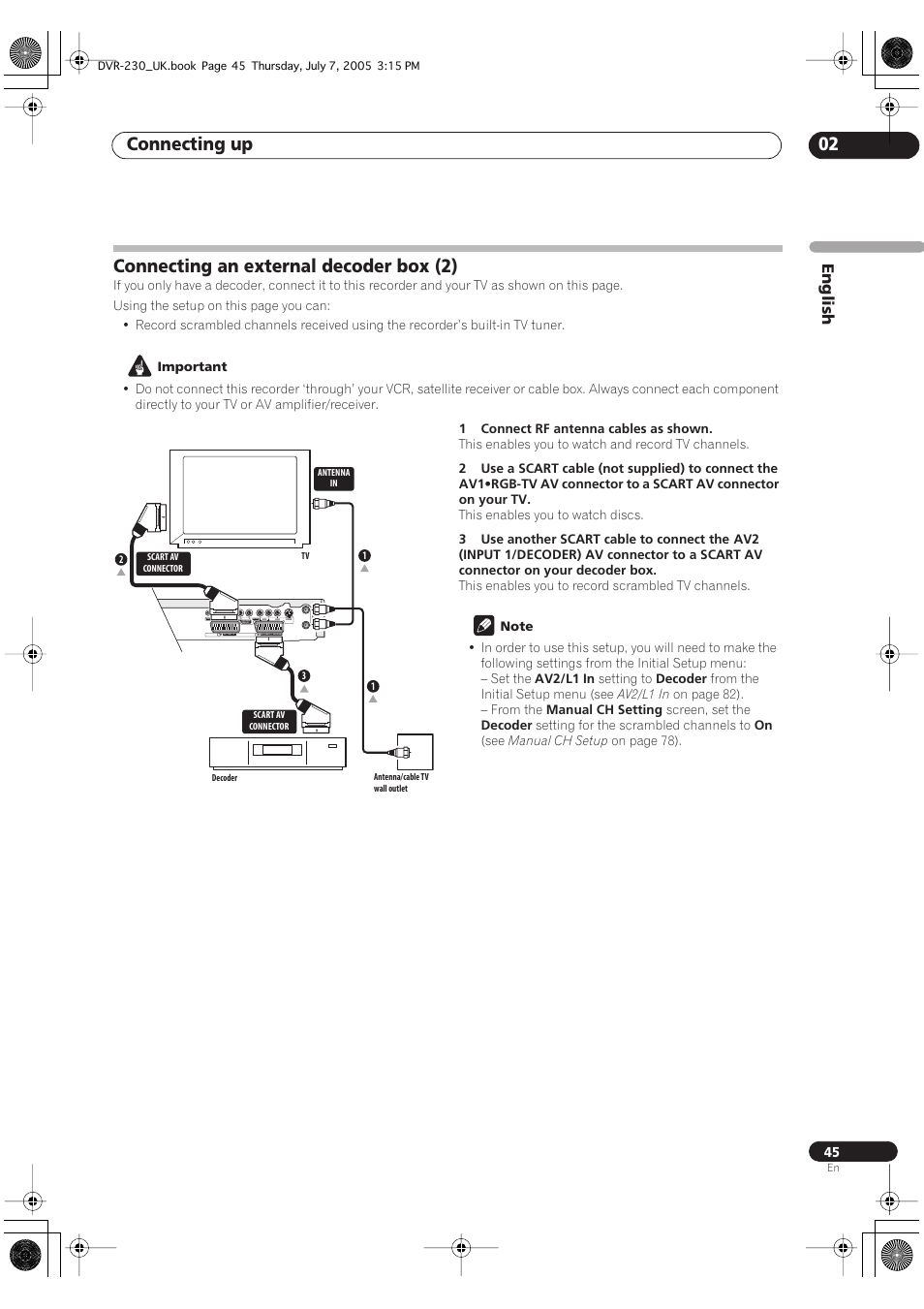 Connecting an external decoder box (2), Connecting up 02, English | Pioneer RCS-55 User Manual | Page 45 / 104