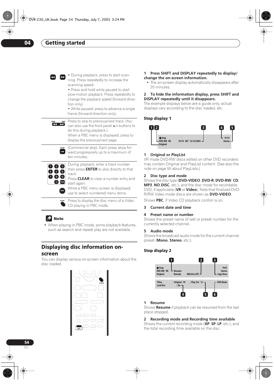 Displaying disc information on-screen, Getting started 04, Displaying disc information on- screen | Pioneer RCS-55 User Manual | Page 54 / 104