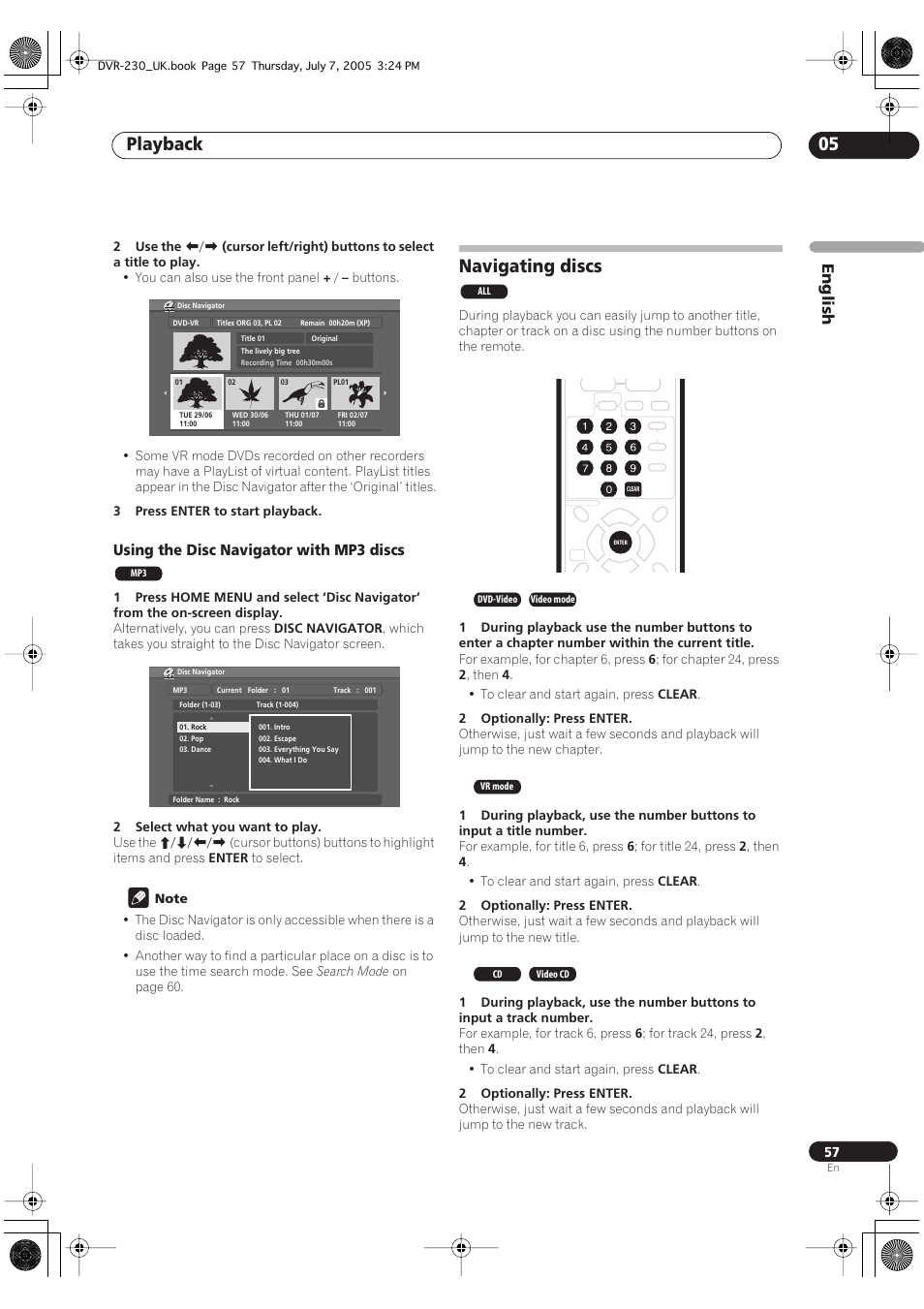 Navigating discs, Playback 05, English | Using the disc navigator with mp3 discs | Pioneer RCS-55 User Manual | Page 57 / 104