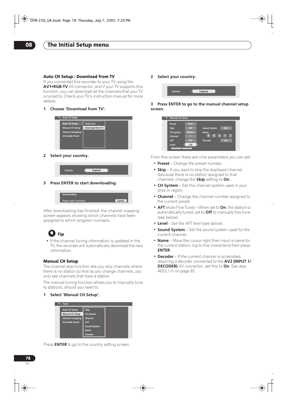 The initial setup menu 08 | Pioneer RCS-55 User Manual | Page 78 / 104