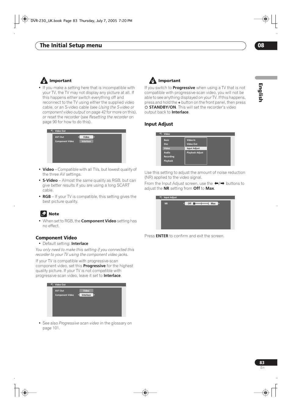 The initial setup menu 08 | Pioneer RCS-55 User Manual | Page 83 / 104
