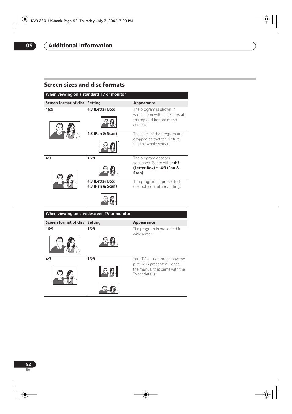 Screen sizes and disc formats, Additional information 09 | Pioneer RCS-55 User Manual | Page 92 / 104
