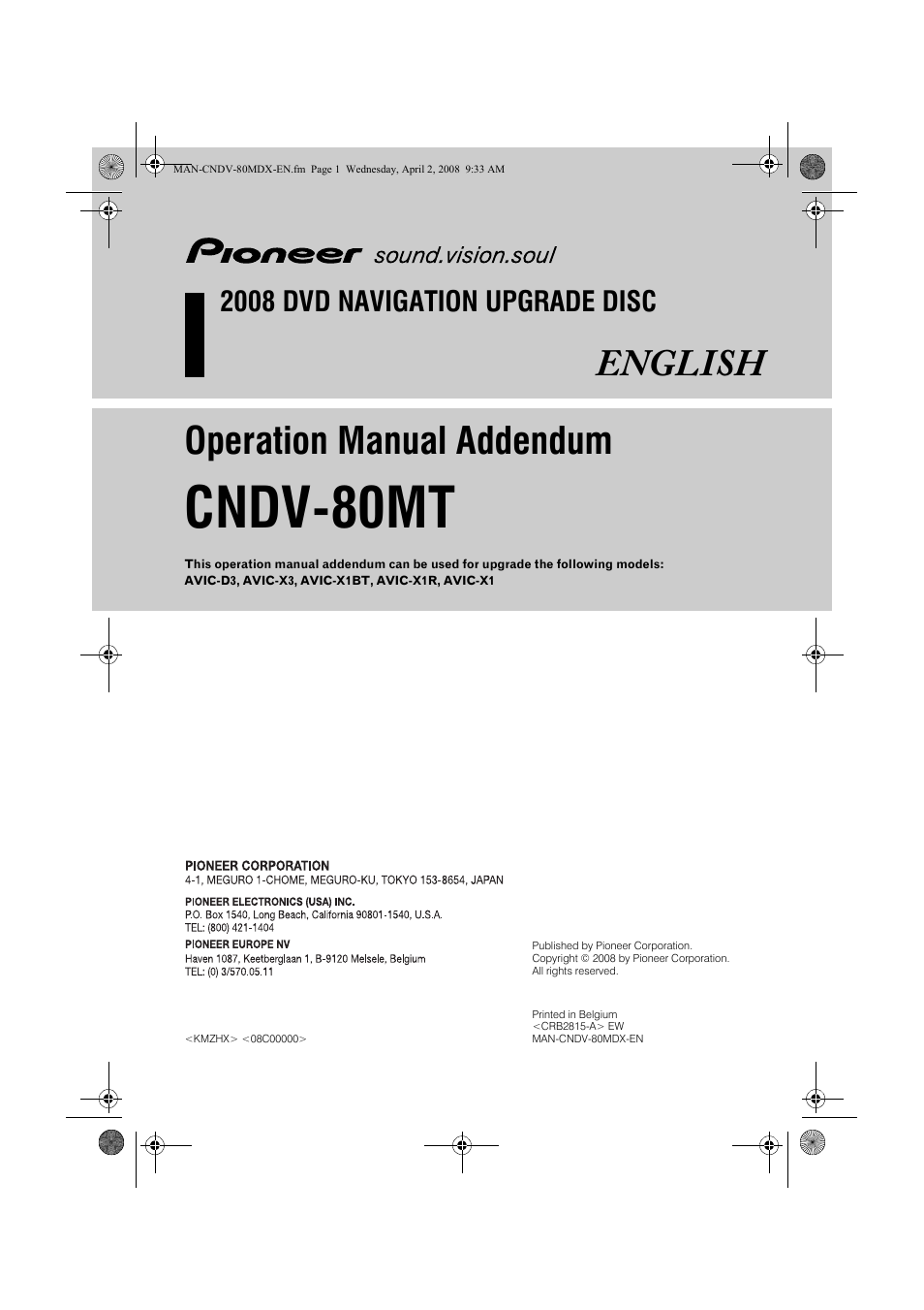 Pioneer CNDV-80MT User Manual | 14 pages