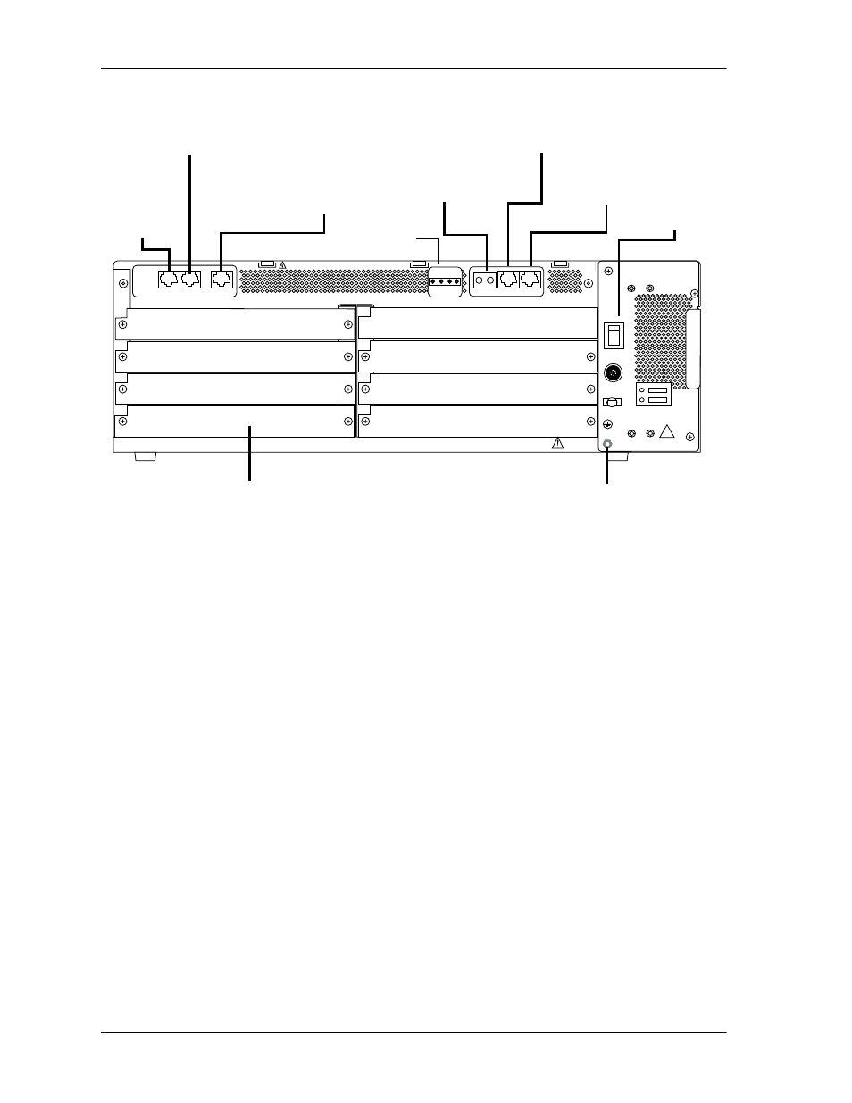 Control/chain in port, Control/chain in port -4, Figure 2-2. dc powered atlas 810 | Rear panel, Attaches to another atlas 810, Blank panel covering an unused option slot, Interface of chain in, Connects to chain in of another unit, Rj-48c connec- tion port, Bantam test jack | ADTRAN ATLAS 810 Plus User Manual | Page 32 / 188