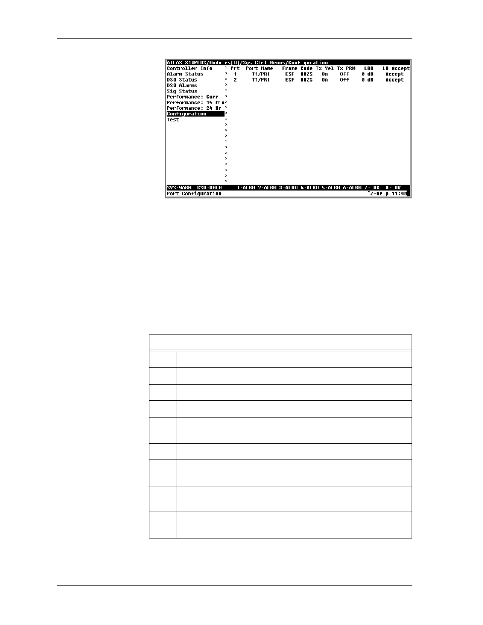 Defining the connections for example 2, Defining the connections for example 2 -8, Figure 8-4. slot 0 module configuration menu -8 | Defining the connections fo r example 2 | ADTRAN ATLAS 810 Plus User Manual | Page 92 / 188