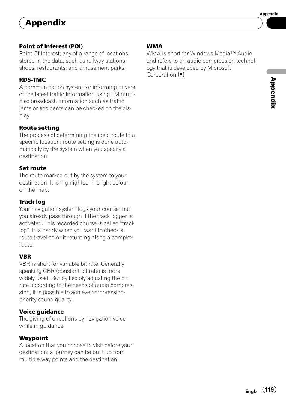 Appendix | Pioneer AVIC F500BT User Manual | Page 119 / 124