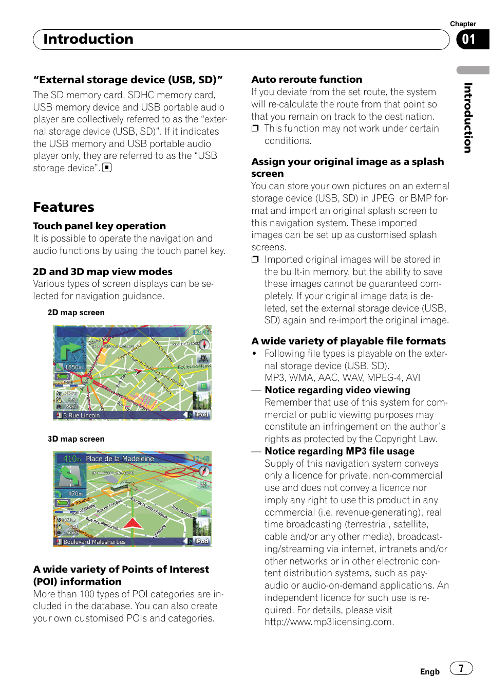 Features, Introduction | Pioneer AVIC F500BT User Manual | Page 7 / 124