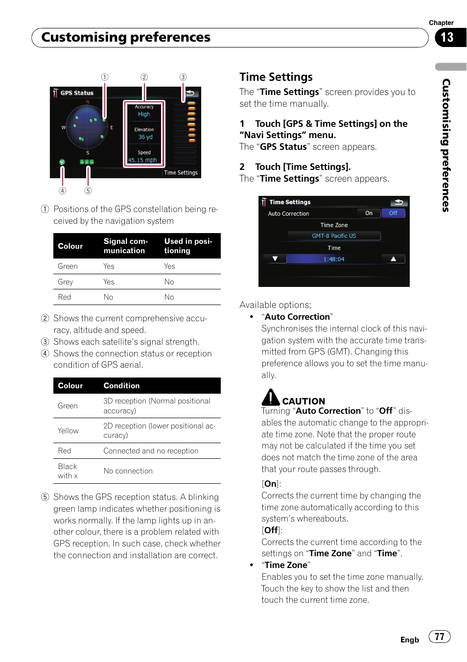 Time settings 77, Customising preferences, Time settings | Customising pr eferences | Pioneer AVIC F500BT User Manual | Page 77 / 124