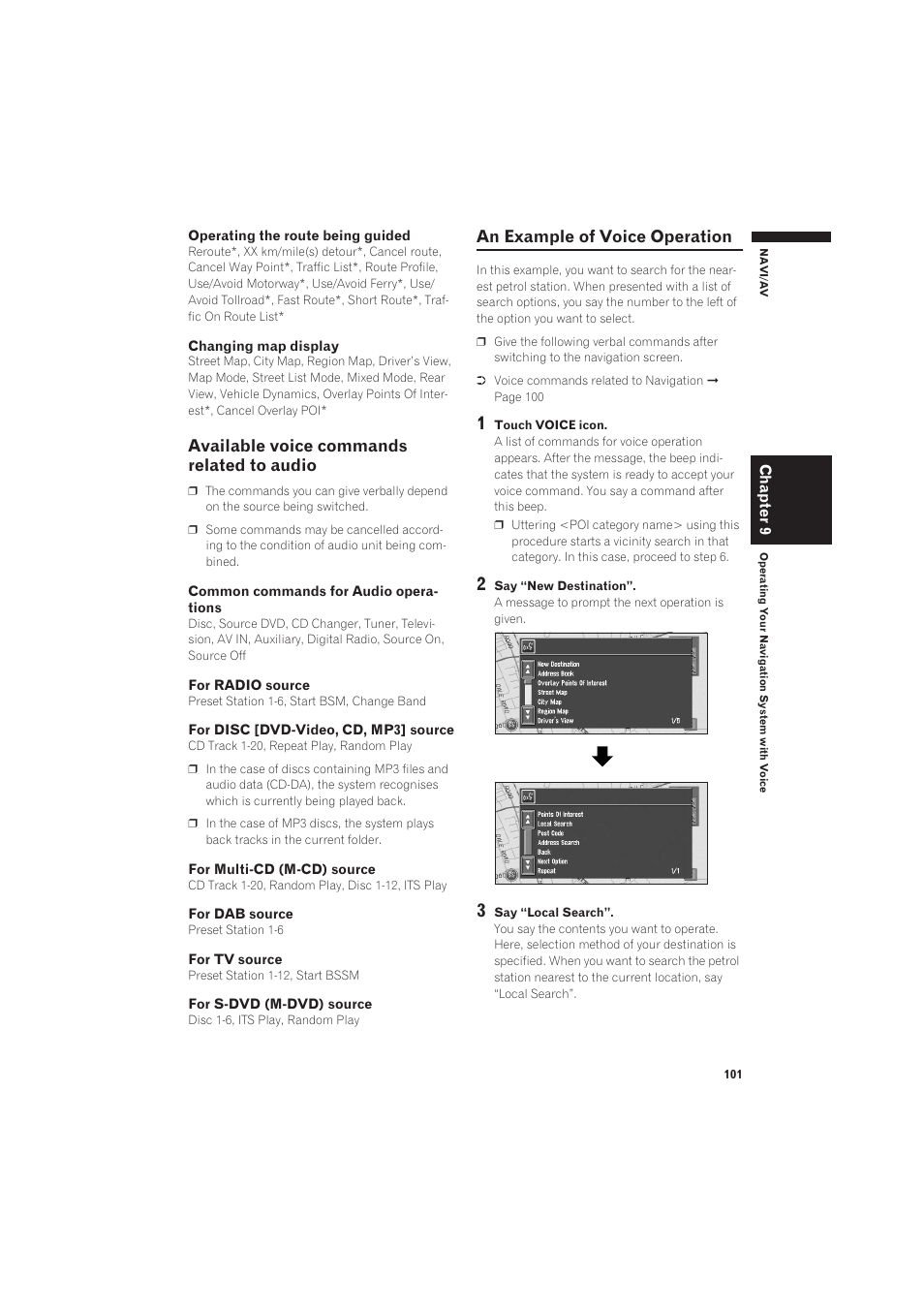 Available voice commands related to audio 101, An example of voice operation 101, Available voice commands related to audio | An example of voice operation | Pioneer CNDV-50MT User Manual | Page 103 / 137