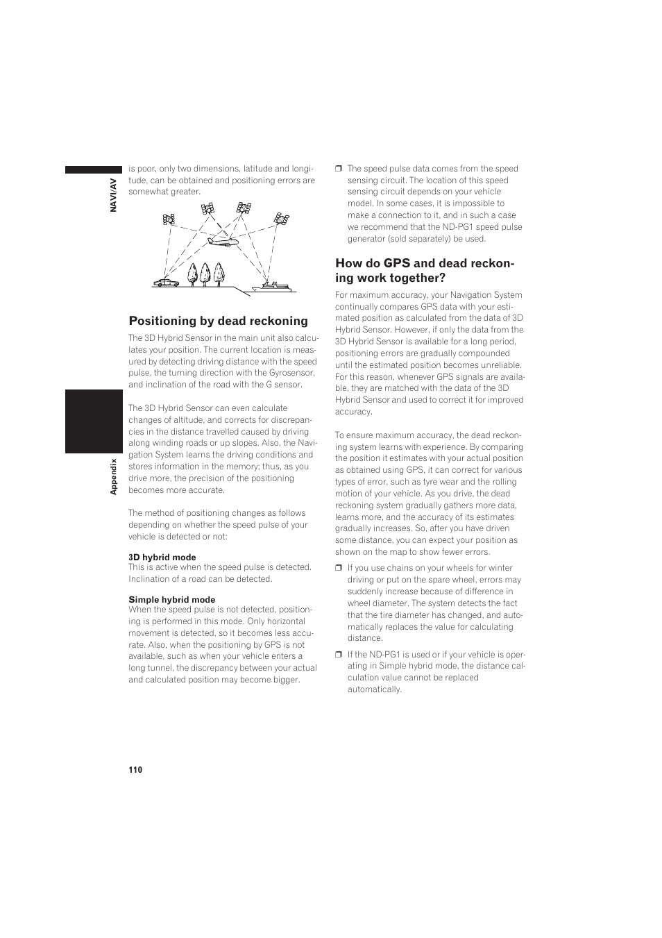 Positioning by dead reckoning, How do gps and dead reckoning work, Together | How do gps and dead reckon- ing work together | Pioneer CNDV-50MT User Manual | Page 112 / 137