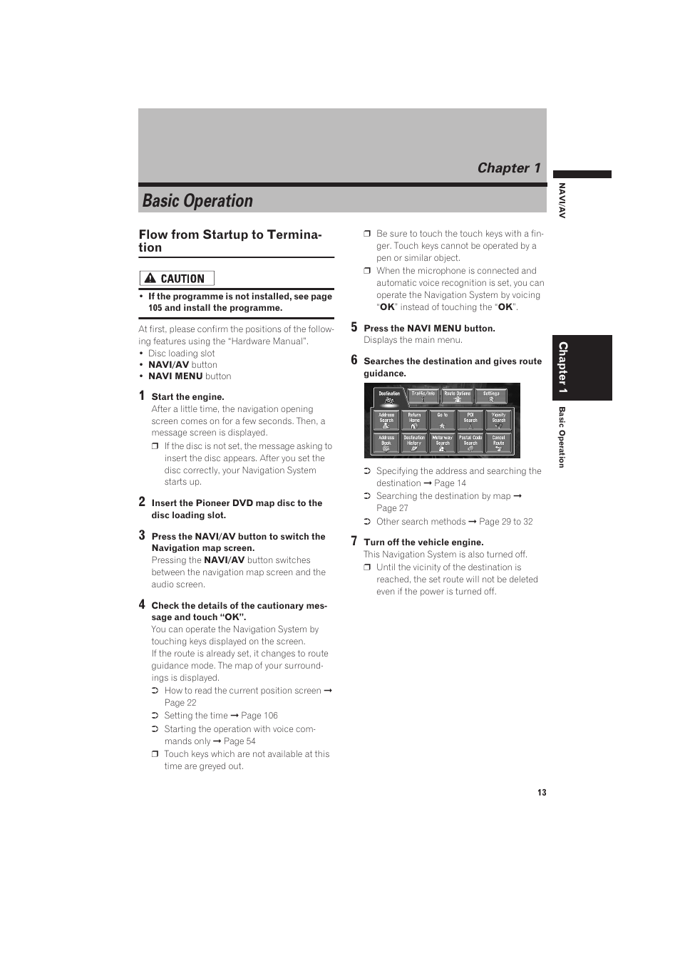 Chapter 1, Basic operation, Flow from startup to termination 13 | Pioneer CNDV-50MT User Manual | Page 15 / 137