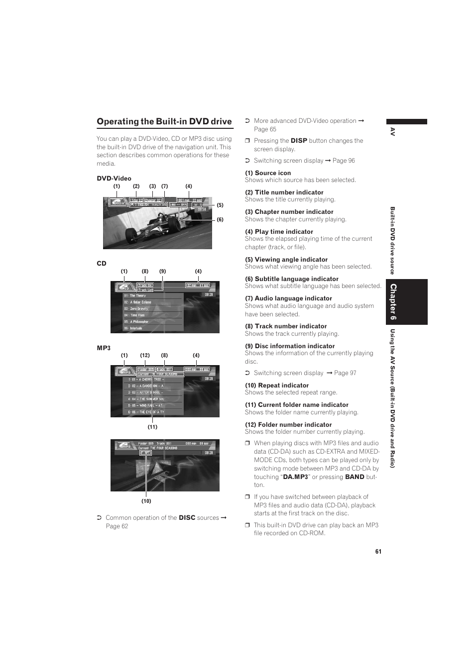 Operating the built-in dvd drive 61, Operating the built-in dvd drive, Chapter 6 | Pioneer CNDV-50MT User Manual | Page 63 / 137