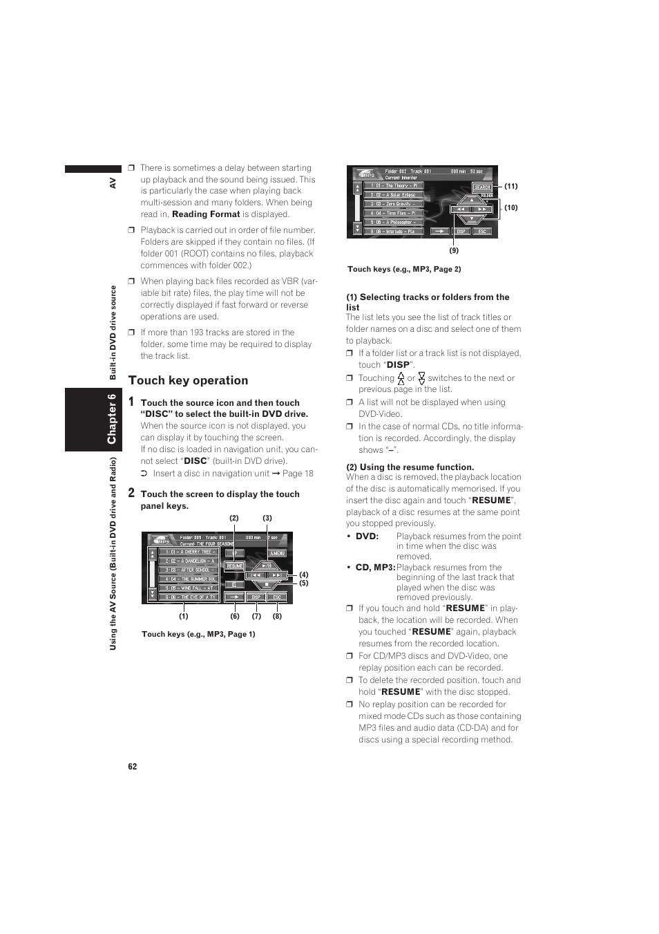 Touch key operation, Chapter 6 | Pioneer CNDV-50MT User Manual | Page 64 / 137