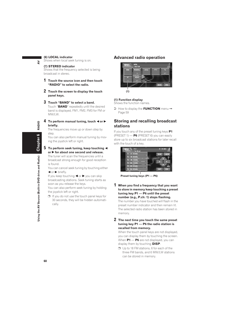 Advanced radio operation, Storing and recalling broadcast stations | Pioneer CNDV-50MT User Manual | Page 70 / 137