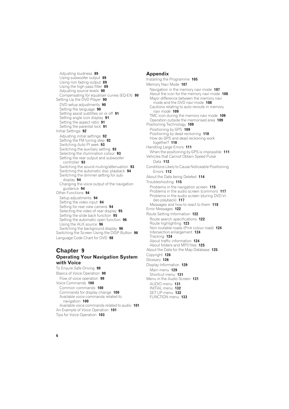 Chapter 9, Operating your navigation system with voice, Appendix | Pioneer CNDV-50MT User Manual | Page 8 / 137
