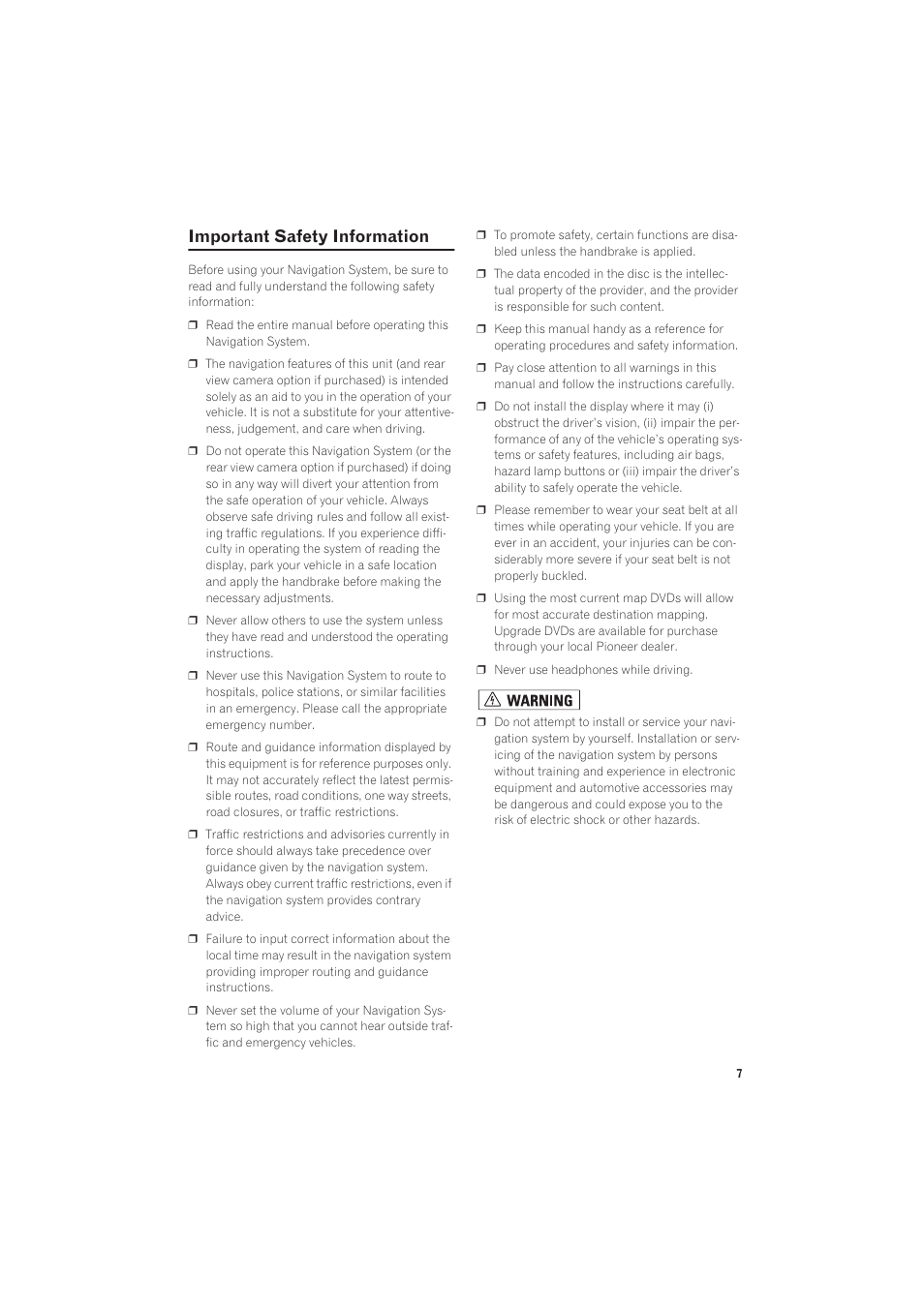 Important safety information | Pioneer CNDV-50MT User Manual | Page 9 / 137