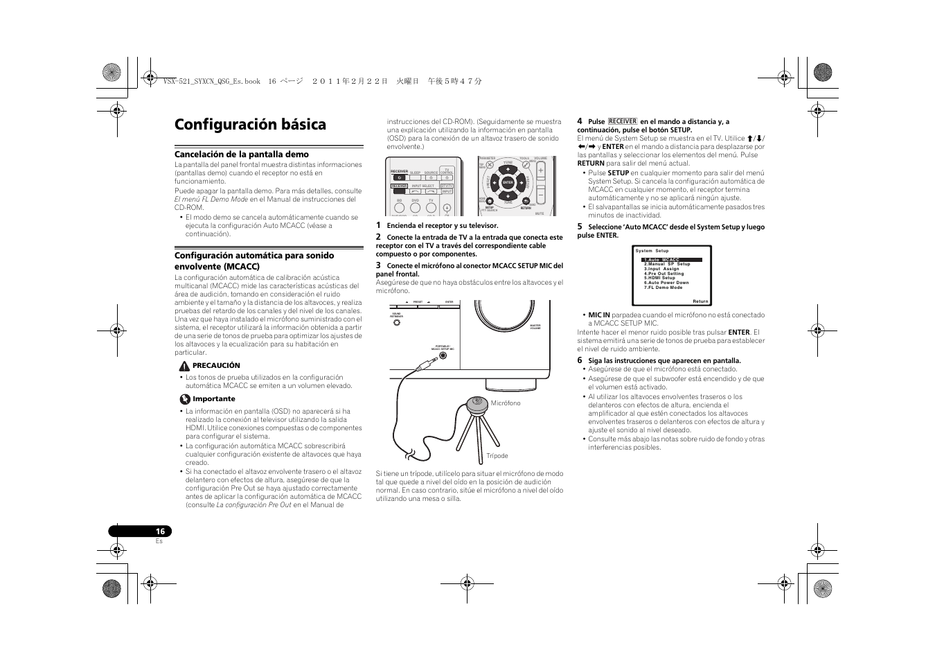 Configuración básica, Cancelación de la pantalla demo | Pioneer VSX-521 User Manual | Page 106 / 128