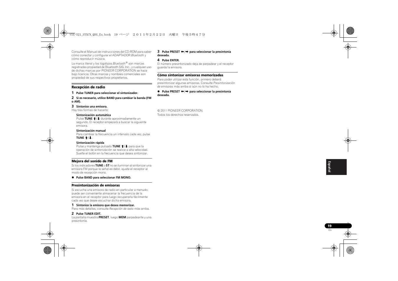 Recepción de radio, Mejora del sonido de fm, Presintonización de emisoras | Cómo sintonizar emisoras memorizadas | Pioneer VSX-521 User Manual | Page 109 / 128