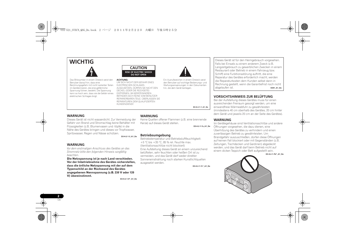 Wichtig | Pioneer VSX-521 User Manual | Page 110 / 128