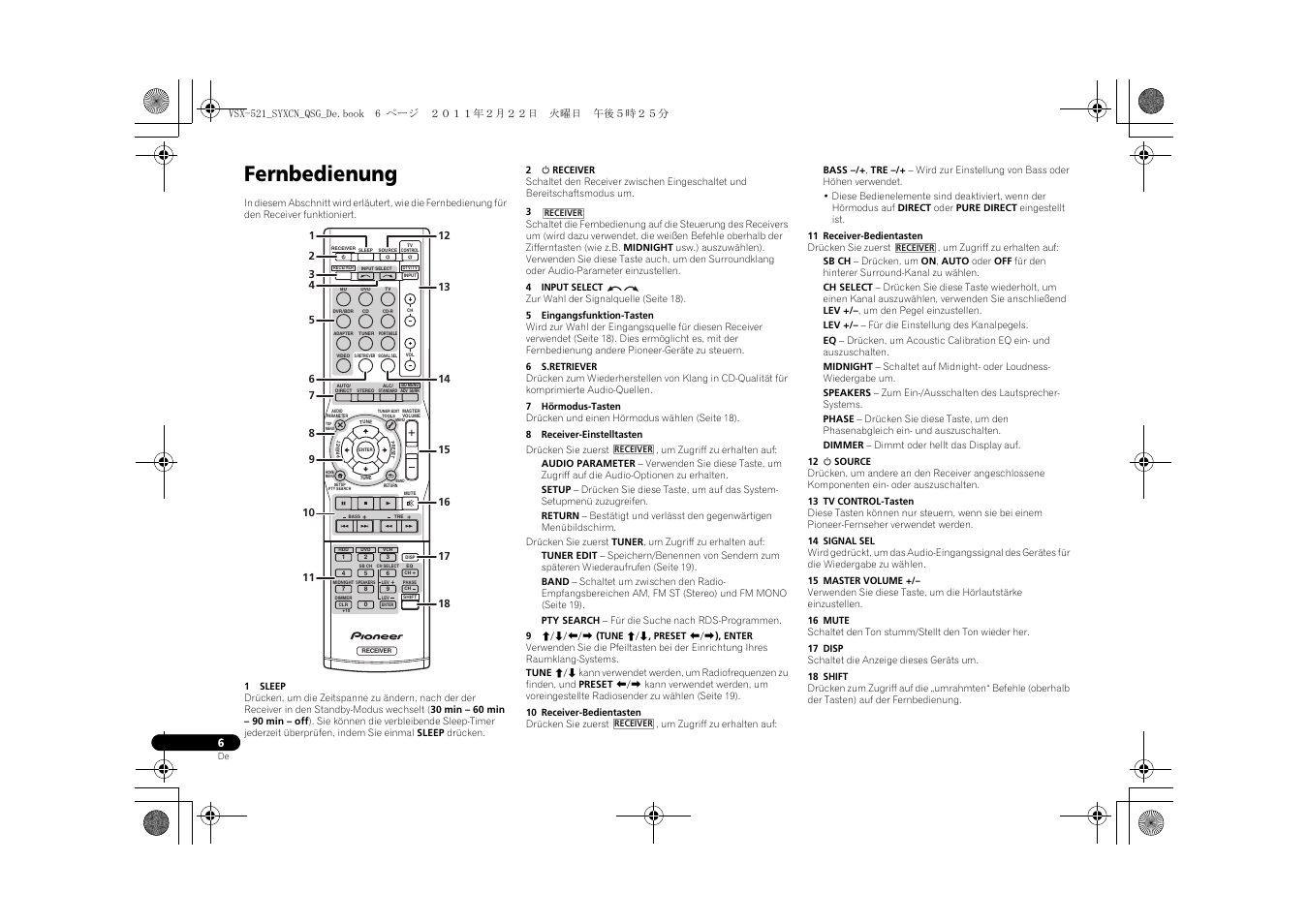 Fernbedienung | Pioneer VSX-521 User Manual | Page 114 / 128