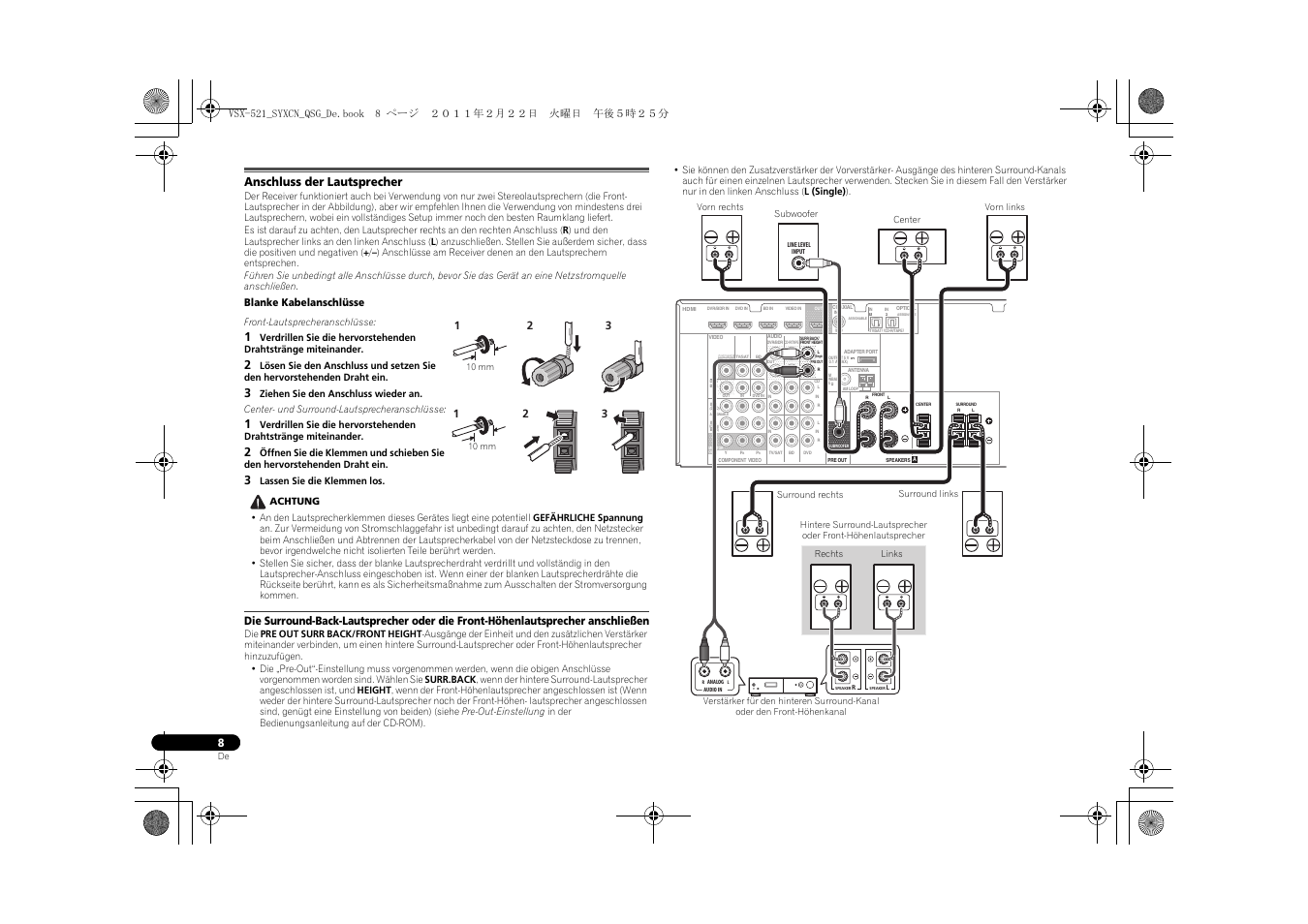 Anschluss der lautsprecher | Pioneer VSX-521 User Manual | Page 116 / 128