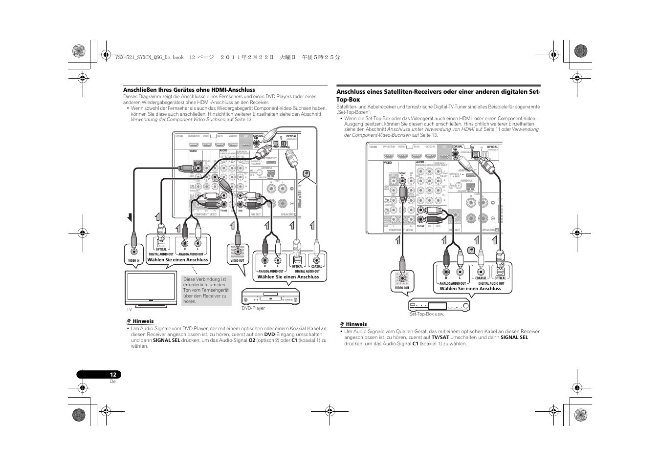 Anschließen ihres gerätes ohne hdmi-anschluss | Pioneer VSX-521 User Manual | Page 120 / 128