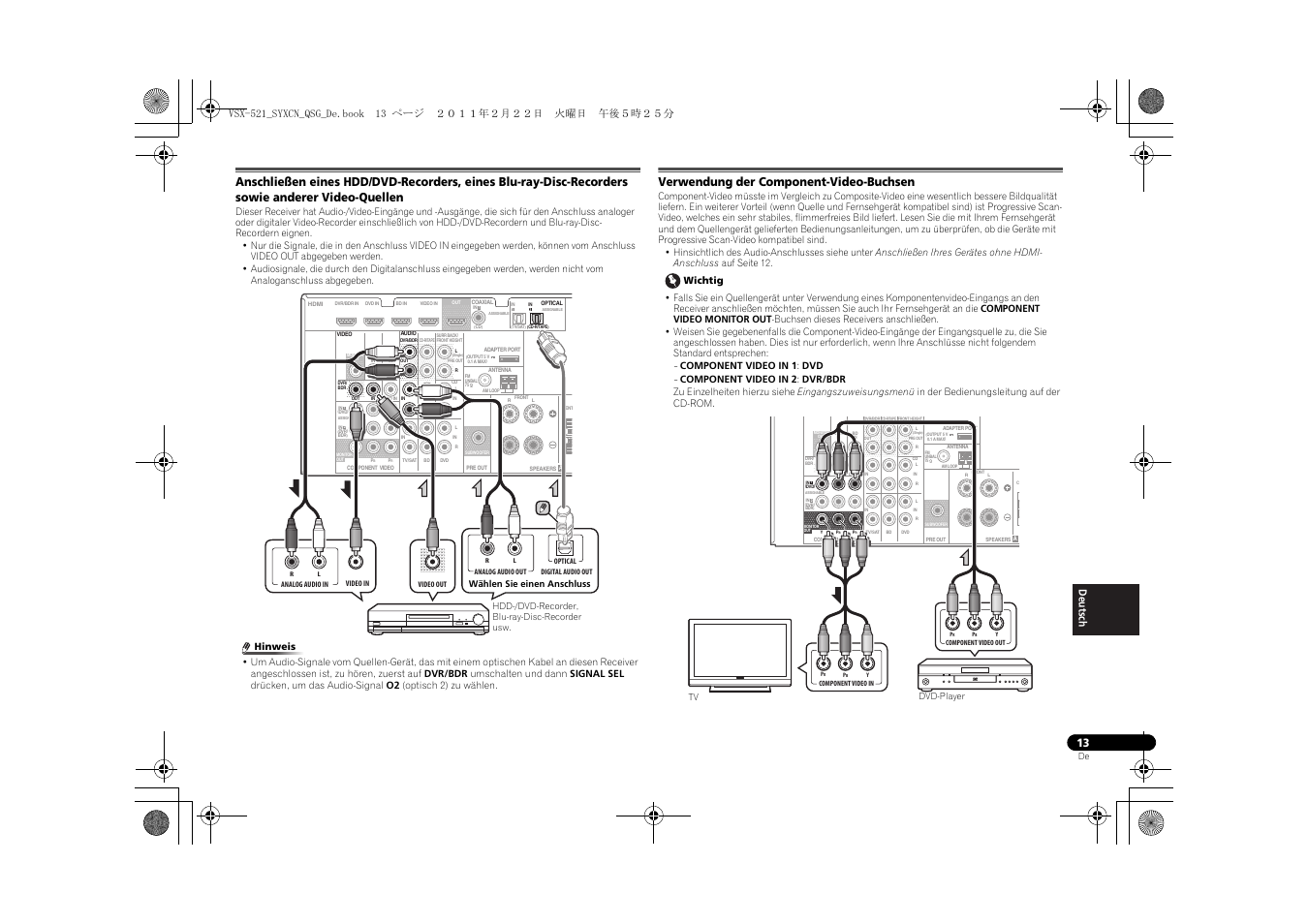 Verwendung der component-video-buchsen | Pioneer VSX-521 User Manual | Page 121 / 128