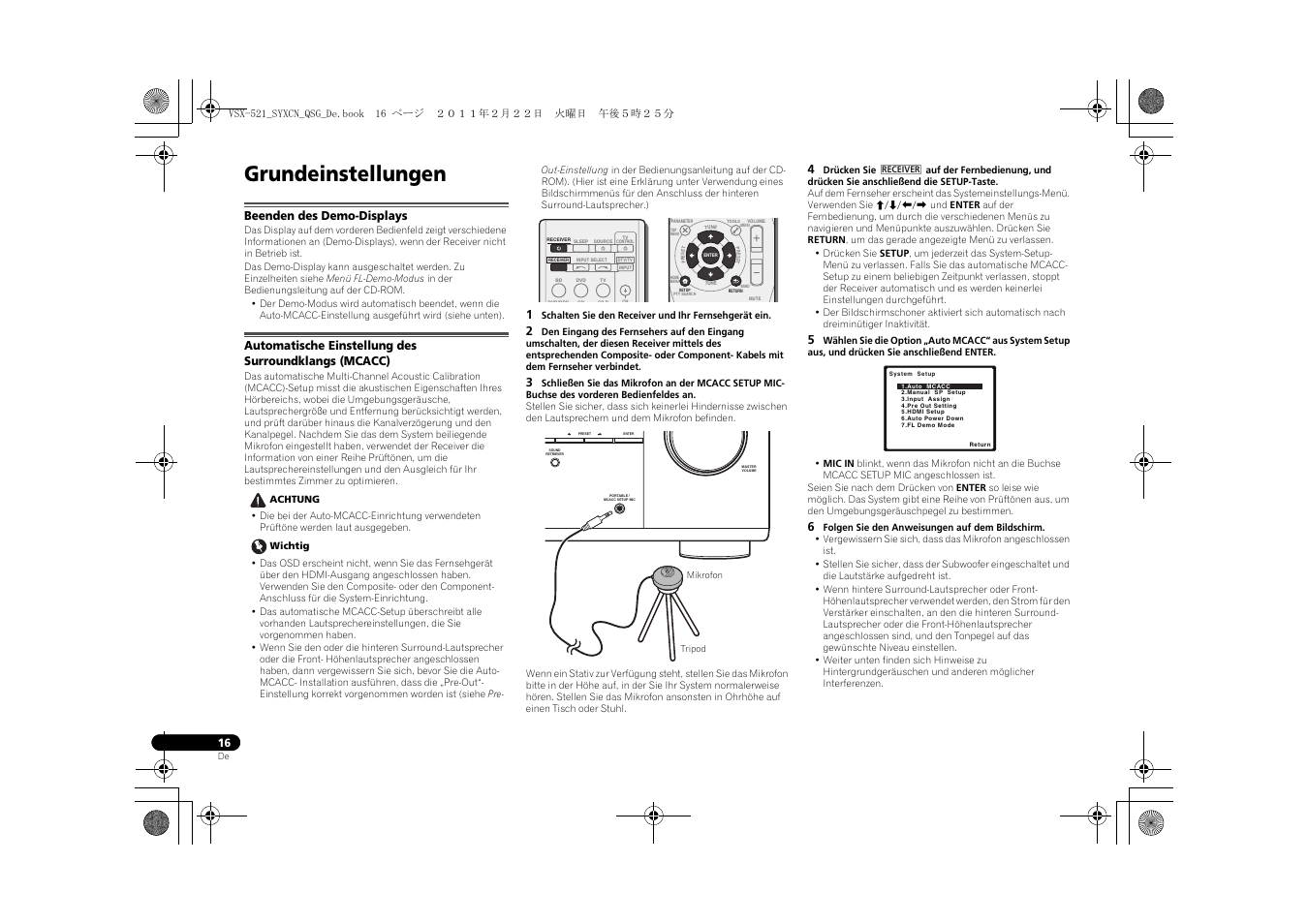 Grundeinstellungen, Beenden des demo-displays | Pioneer VSX-521 User Manual | Page 124 / 128