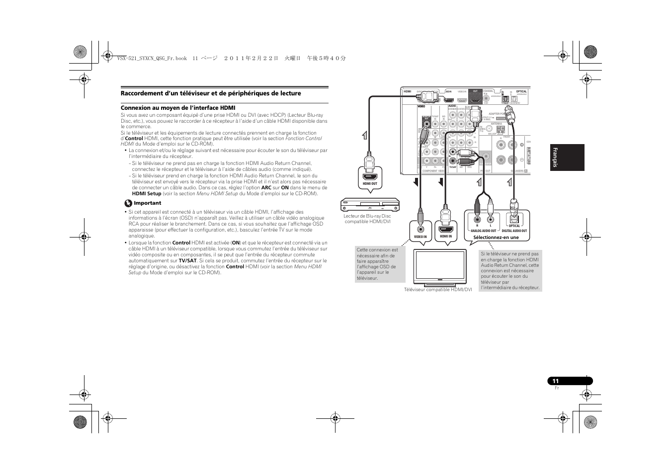 Connexion au moyen de l’interface hdmi | Pioneer VSX-521 User Manual | Page 29 / 128