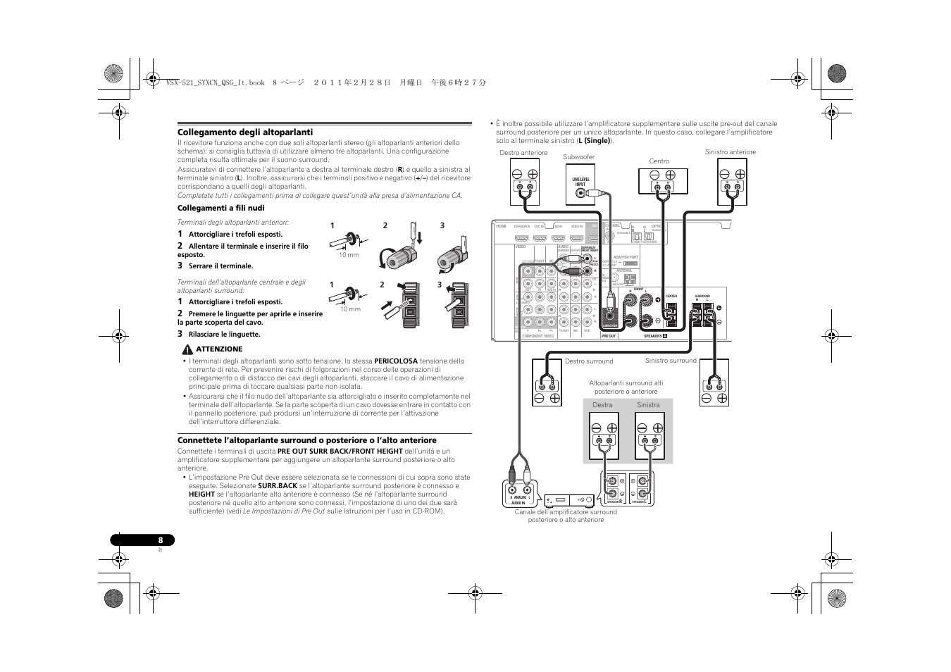 Collegamento degli altoparlanti | Pioneer VSX-521 User Manual | Page 62 / 128