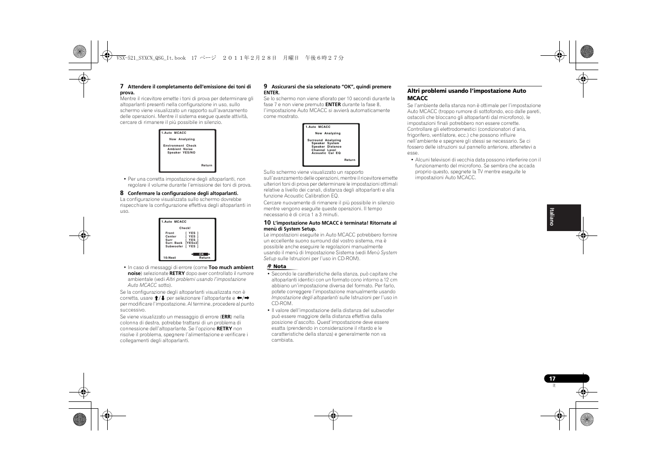 Altri problemi usando l’impostazione auto mcacc | Pioneer VSX-521 User Manual | Page 71 / 128