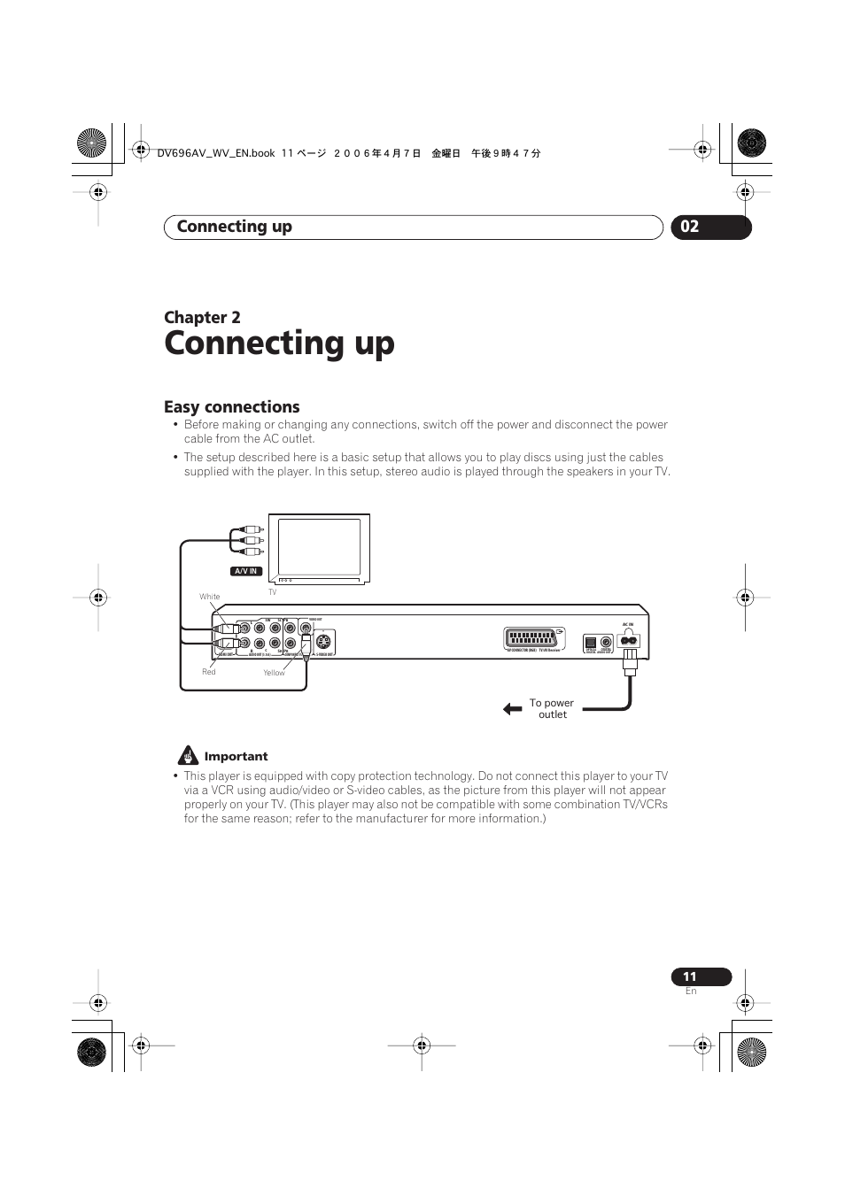 02 connecting up, Easy connections, Connecting up | Connecting up 02, Chapter 2 | Pioneer DV-696AV-S User Manual | Page 11 / 64