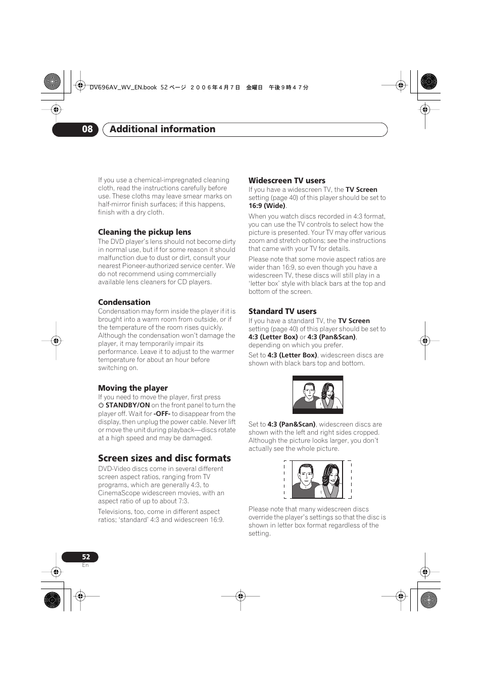 Screen sizes and disc formats, Additional information 08 | Pioneer DV-696AV-S User Manual | Page 52 / 64