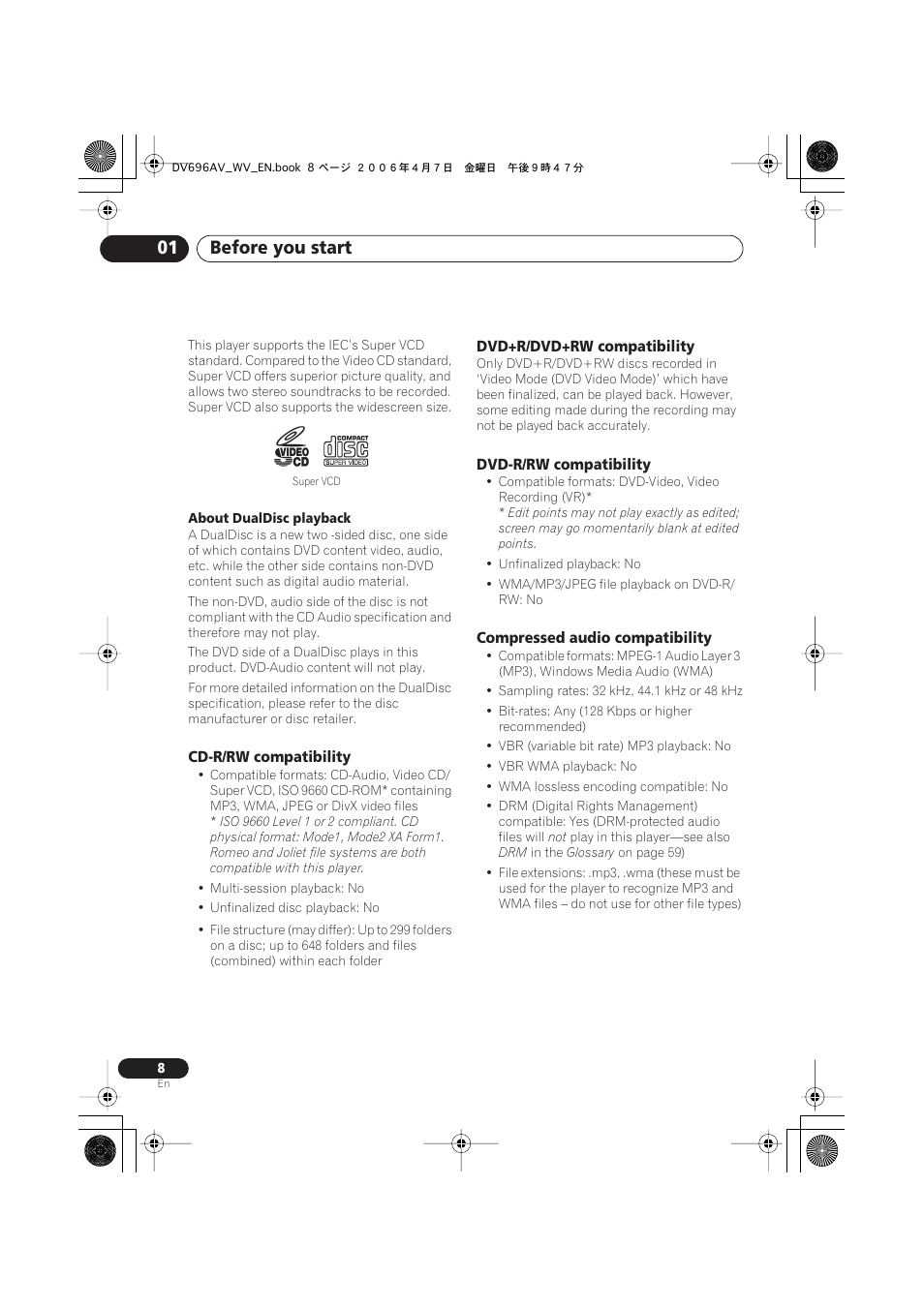Before you start 01 | Pioneer DV-696AV-S User Manual | Page 8 / 64